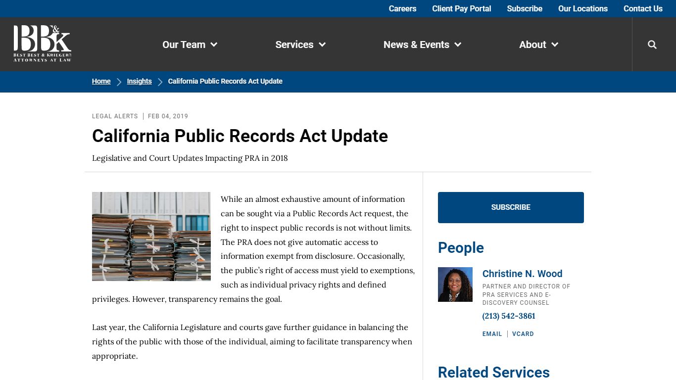 California Public Records Act Update - Best Best & Krieger - BB&K Law